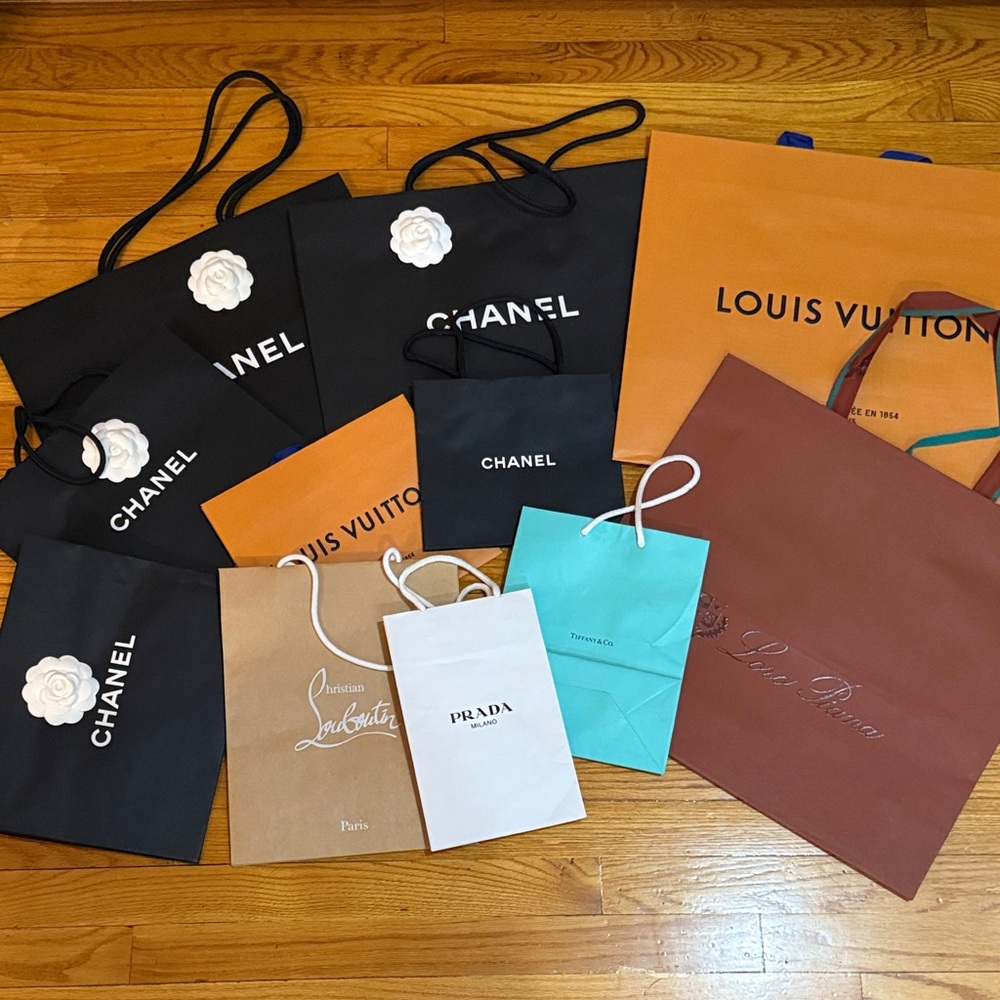Chanel & Designer Shopping Bag Set - 11 pieces Black, Orange, Brown, Blue, White